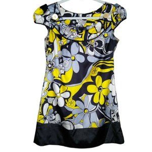 Bizz 60's Mod Mini Dress Black Yellow White Daisy